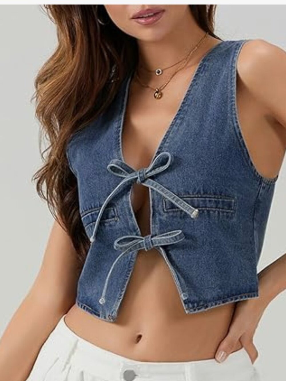 Tie- Front Denim Vest